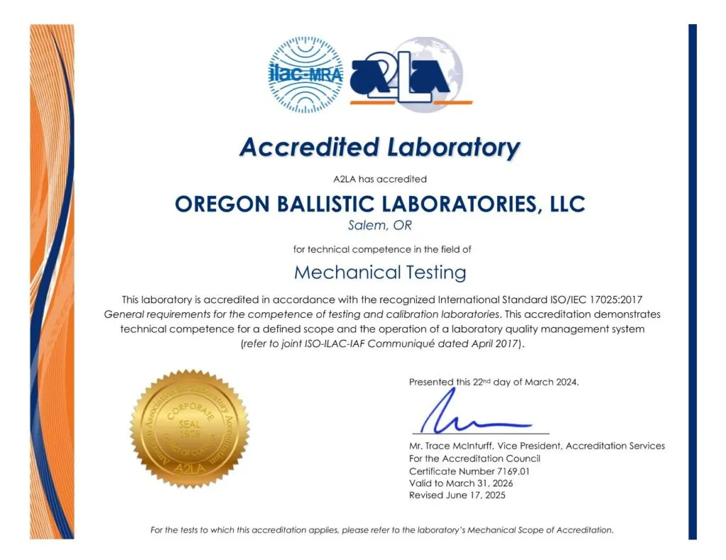 A2LA Certificate of Accreditation
