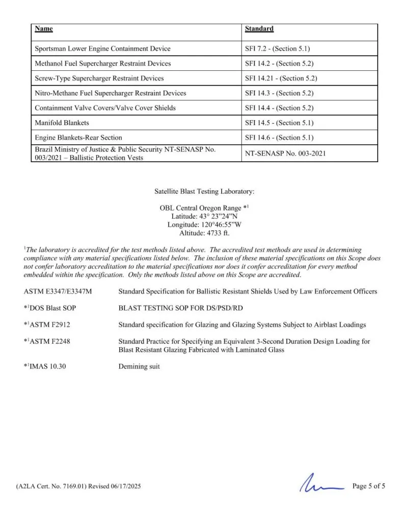 A2LA Scope of Accreditation – Page 5