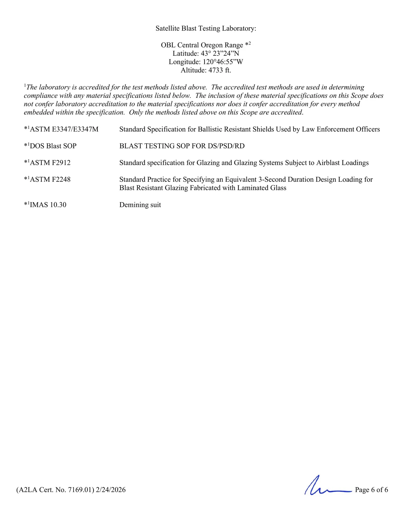 A2LA Scope of Accreditation – Page 6 of 6