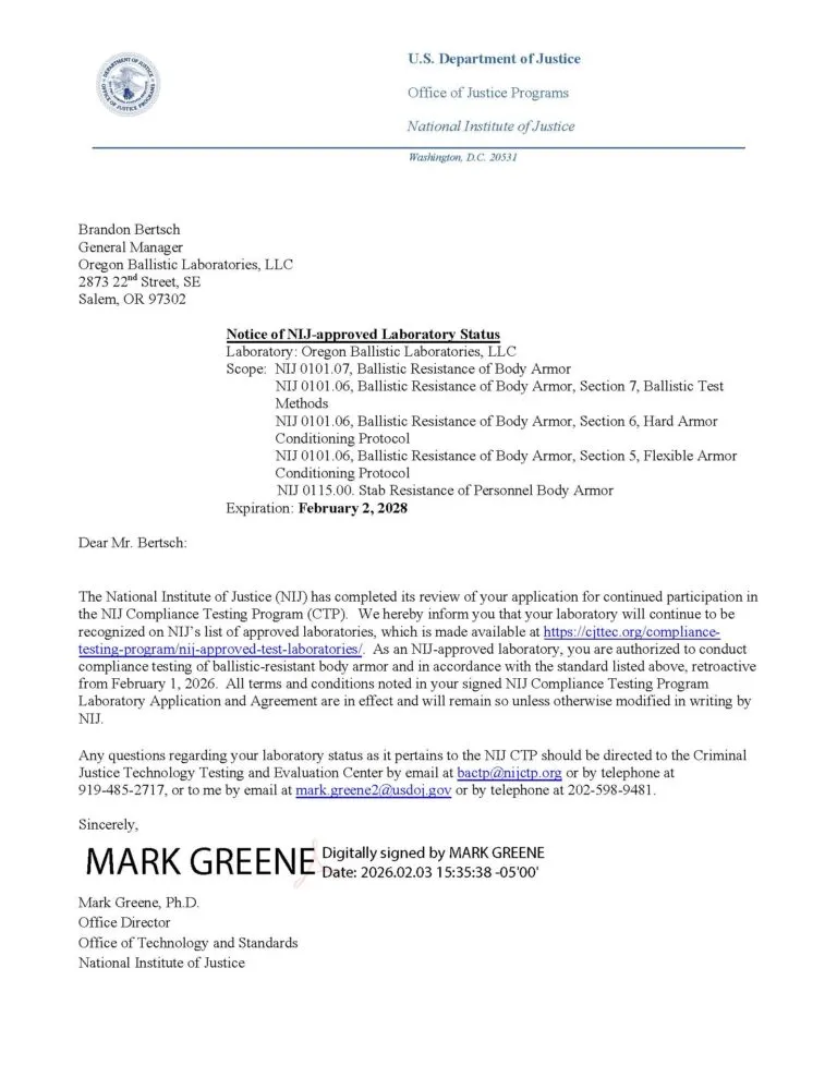 NIJ Notice of Laboratory Status