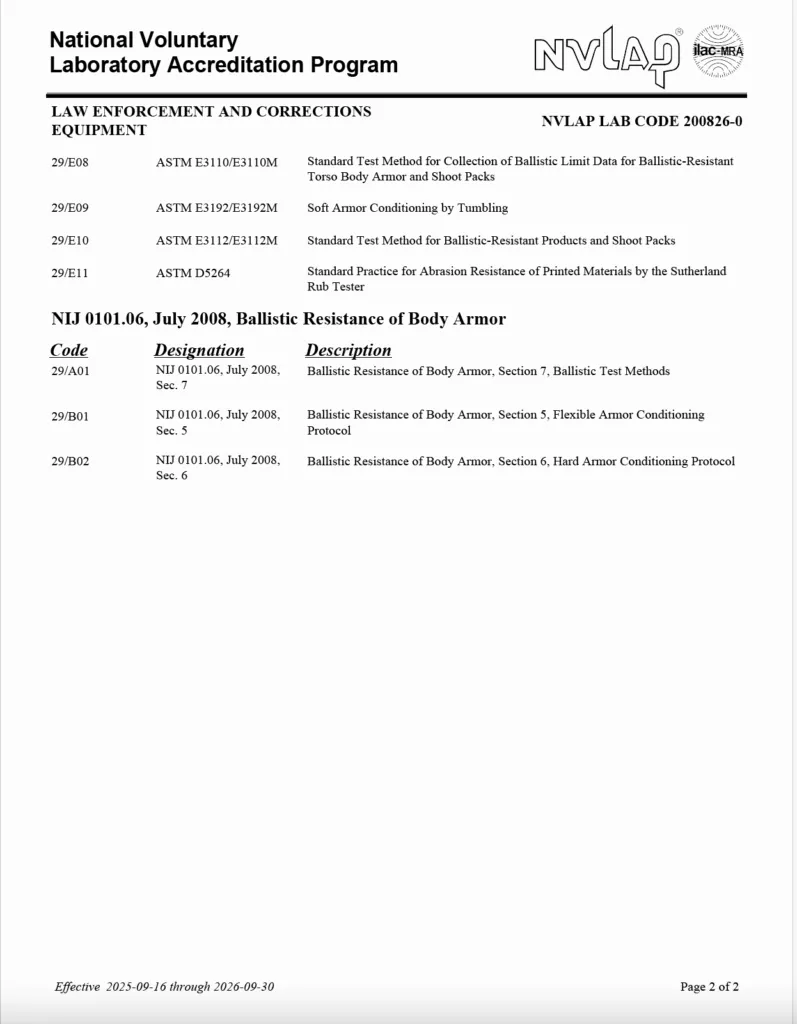 NVLAP Scope of Accreditation – Page 2
